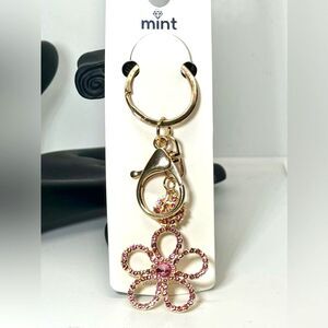 Crystal Flower Keychain Charm - Pink & Gold Accent